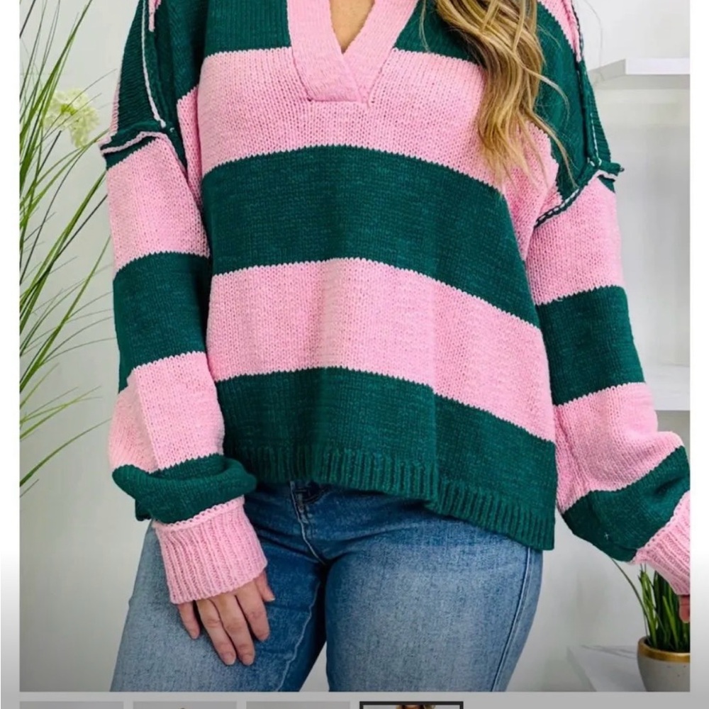 Lumiere Striped Pink and Green Women's Sweater
